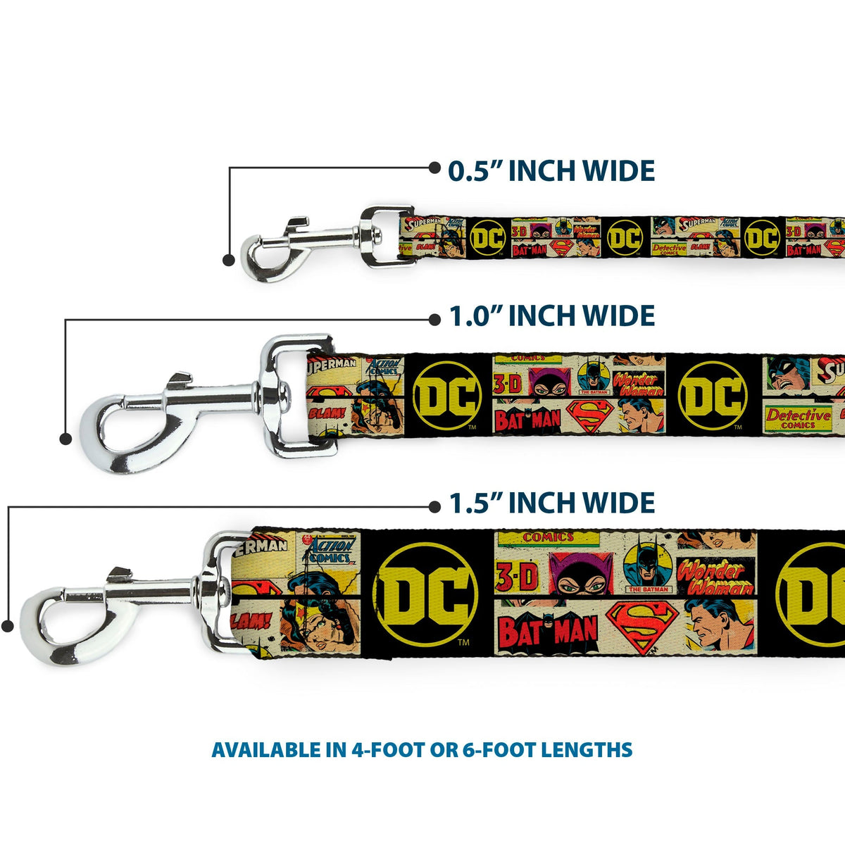 Dog Leash - Vintage DC Comics Superhero and Logos Collage Black 