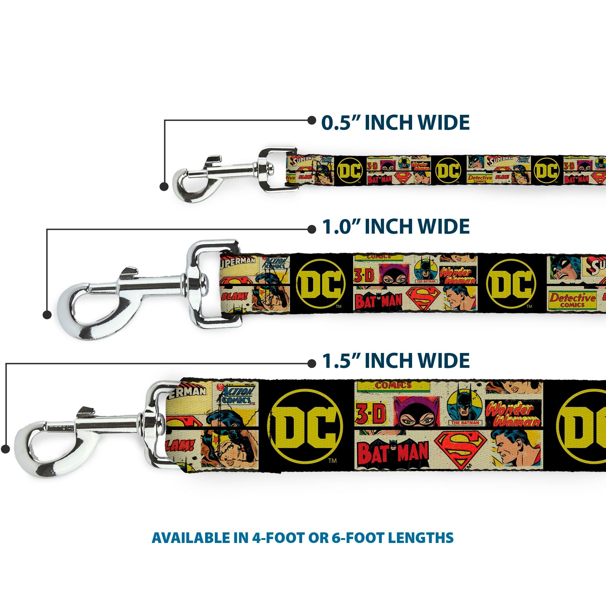 Dog Leash - Vintage DC Comics Superhero and Logos Collage Black 