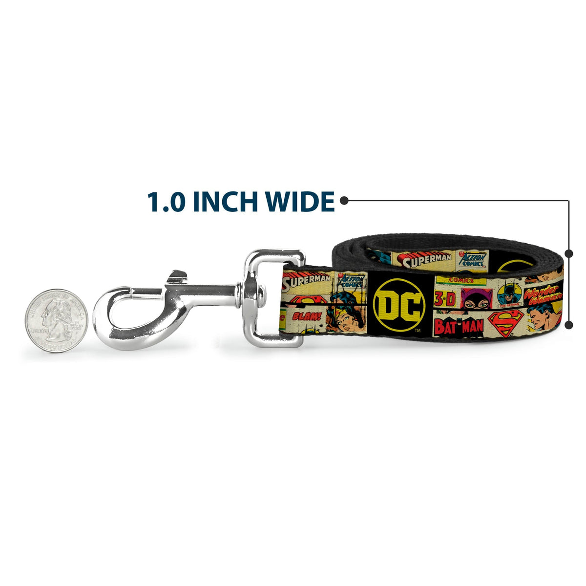 Dog Leash - Vintage DC Comics Superhero and Logos Collage Black 