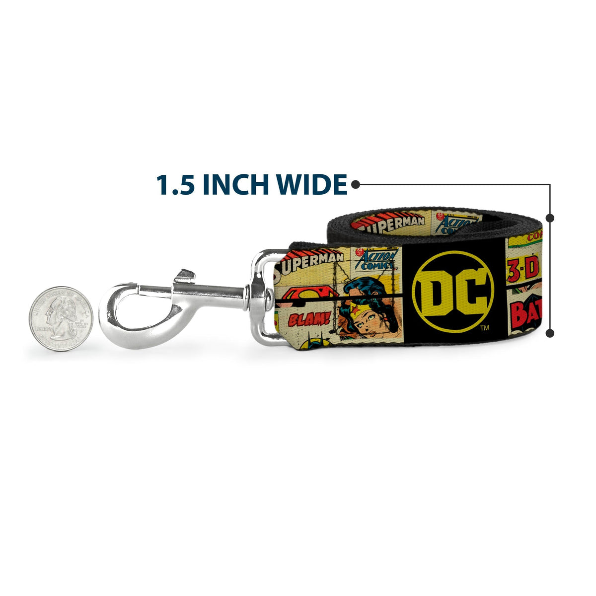 Dog Leash - Vintage DC Comics Superhero and Logos Collage Black 