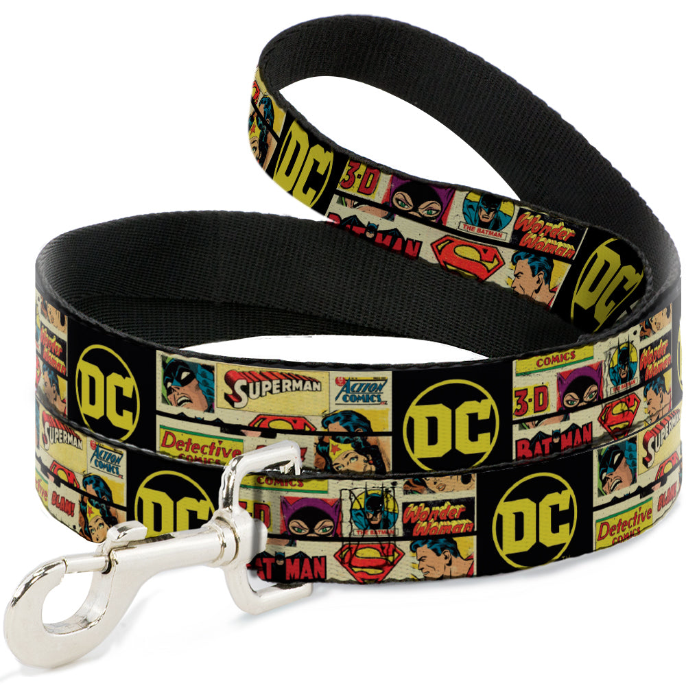 Dog Leash - Vintage DC Comics Superhero and Logos Collage Black 