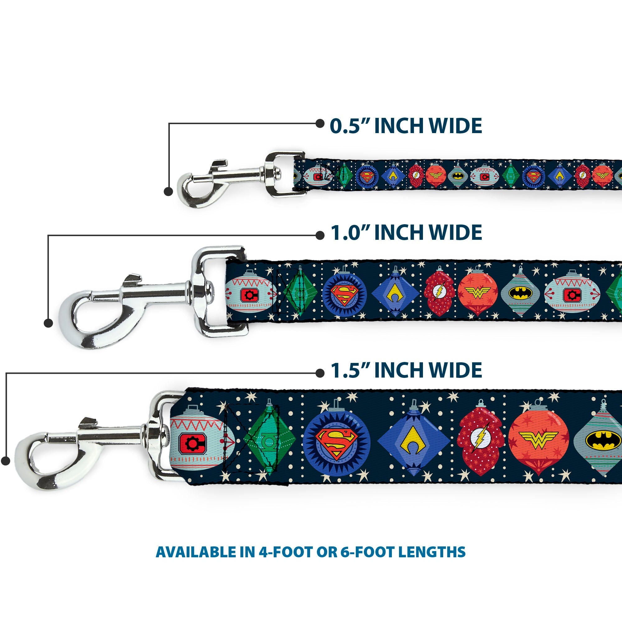 Dog Leash - DC Comics Justice League Holiday Ornament Icons and Stars - HT Animal Supply