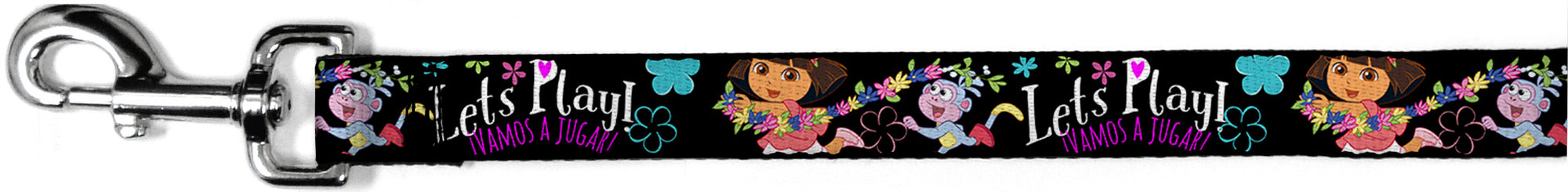 Dog Leash - Dora & Boots Pose/Floral LETS PLAY!/VAMOS A JUGAR! Black/White/Multi Color