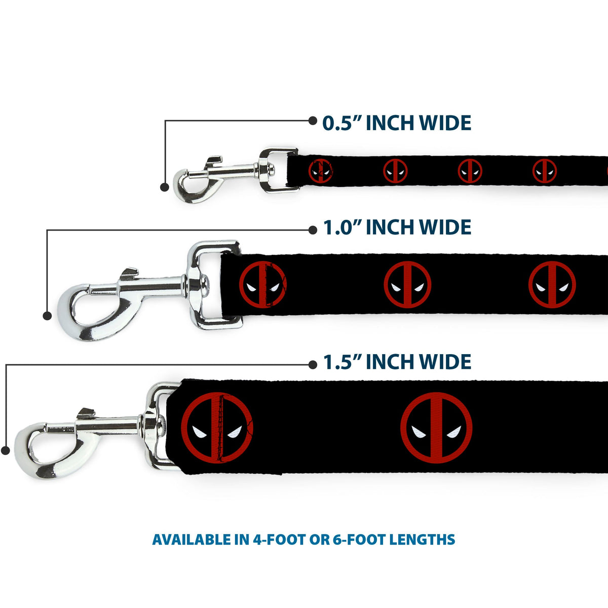 Dog Leash - Deadpool Logo Black/Red/White 