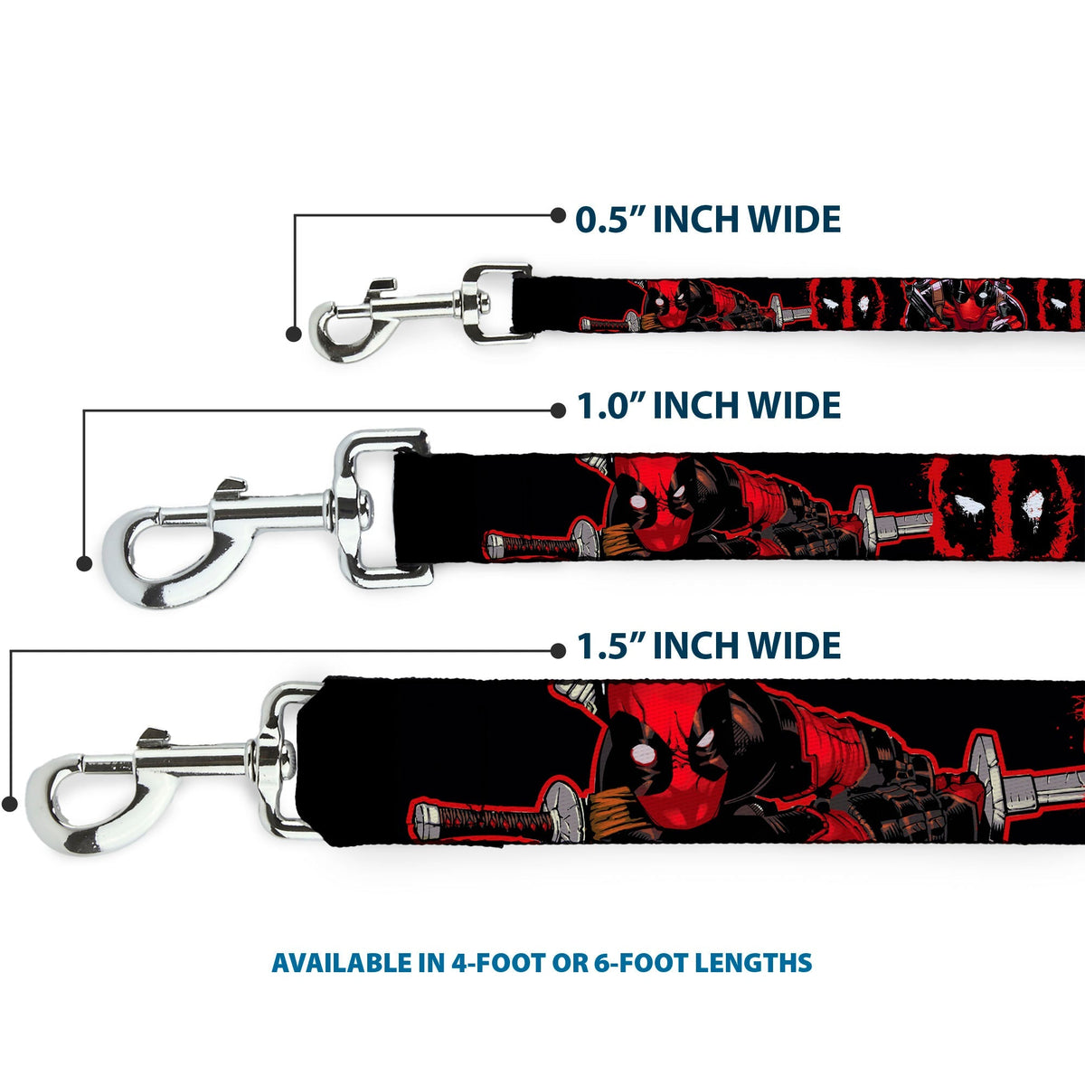 Dog Leash - Deadpool 2-Action Poses/Splatter Logo Black/Red/White 