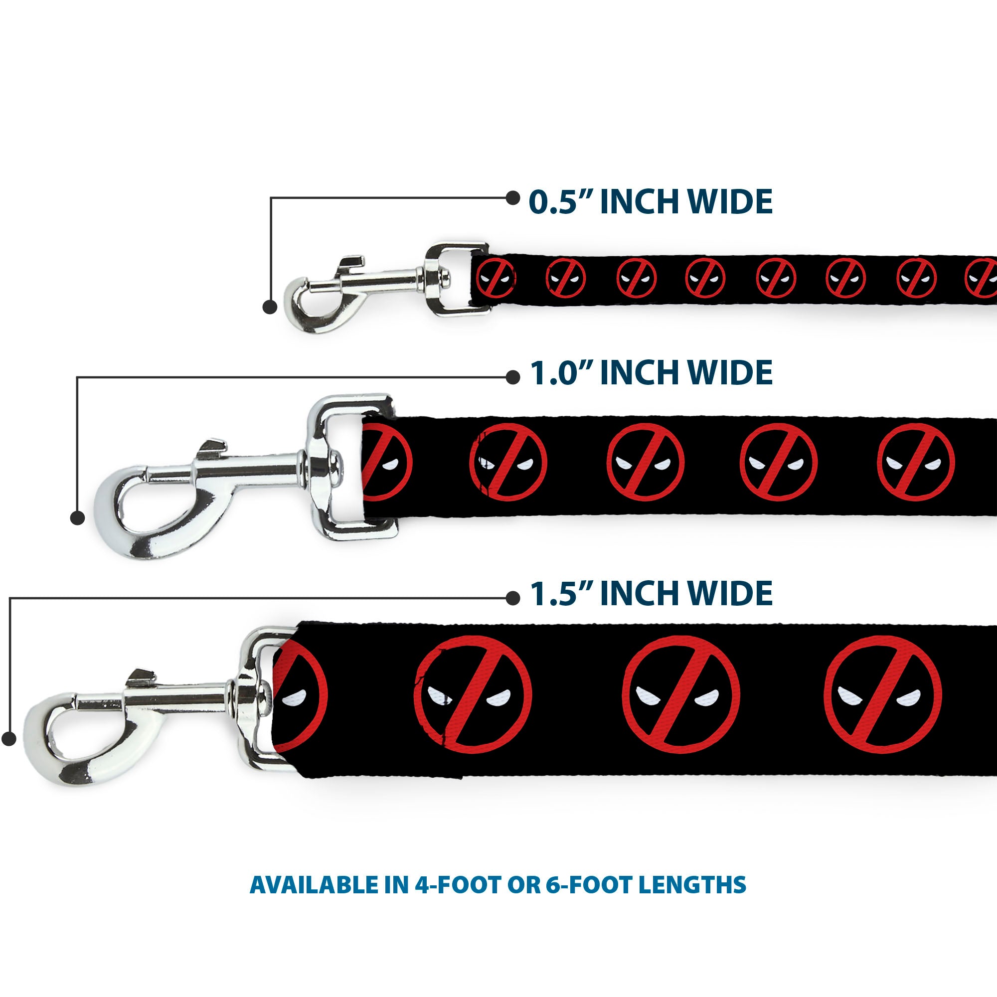 Dog Leash - Deadpool Logo2 Black/Red/White - HT Animal Supply