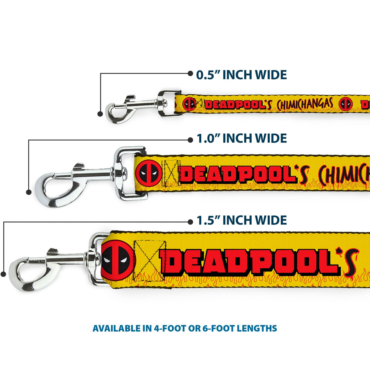 Dog Leash - DEADPOOLS CHIMICHANGAS Flames Yellow/Black/Red 