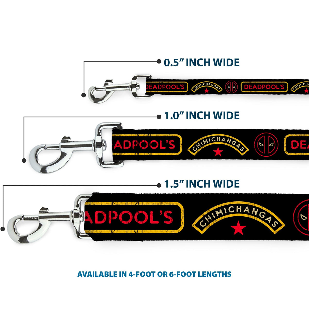 Dog Leash - DEADPOOLS CHIMICHANGAS and Logo Black/Gold/Red