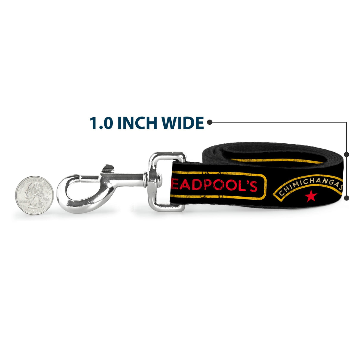 Dog Leash - DEADPOOLS CHIMICHANGAS and Logo Black/Gold/Red
