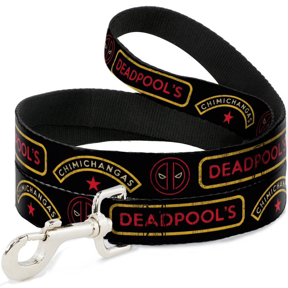 Dog Leash - DEADPOOLS CHIMICHANGAS and Logo Black/Gold/Red