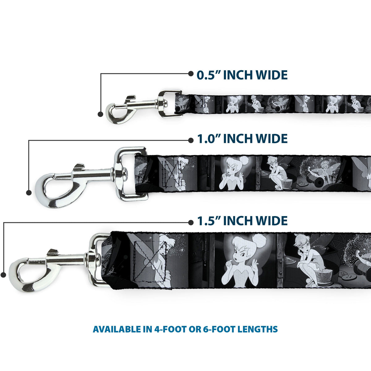 Dog Leash - Tinker Bell Scenes Black/White 