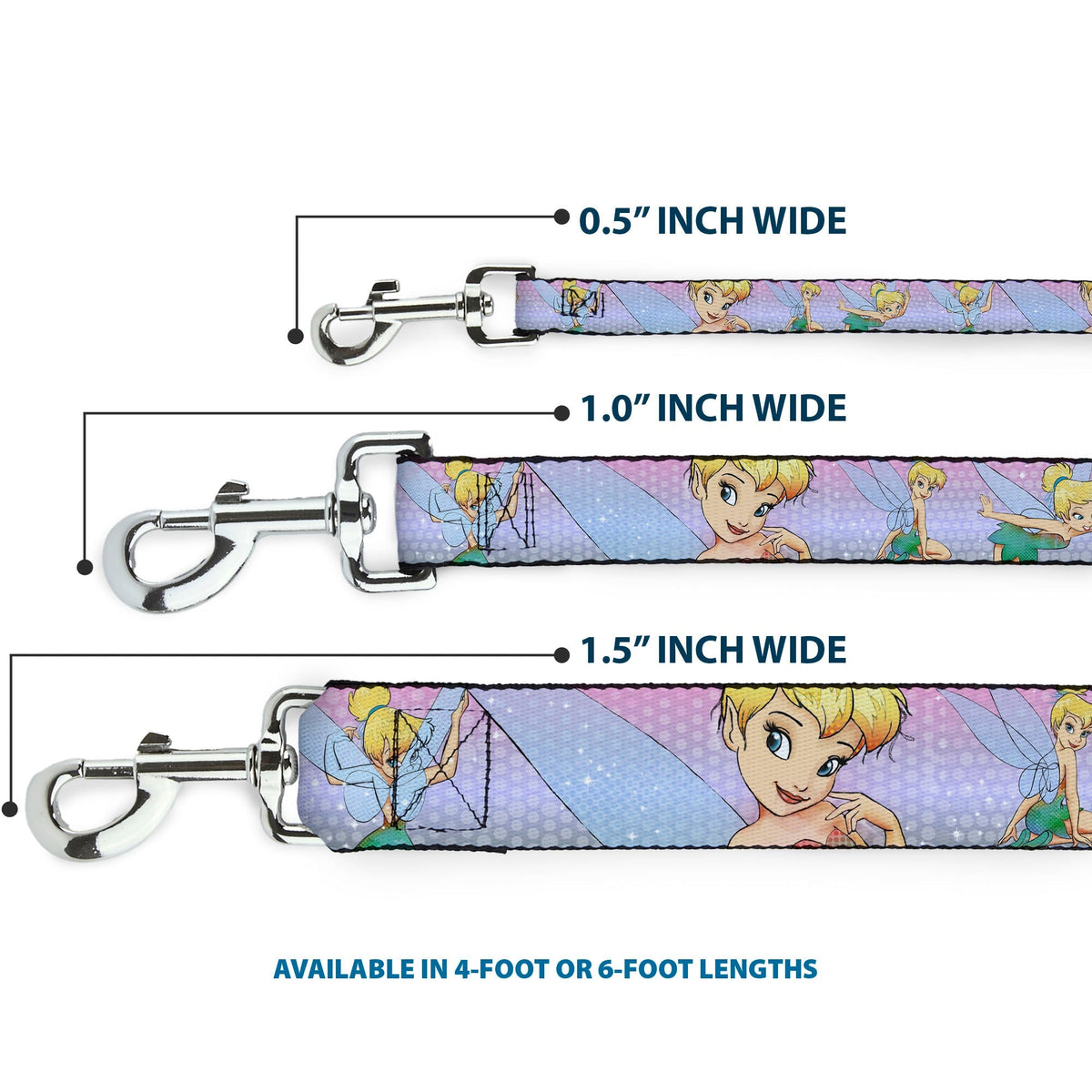 Dog Leash - Tinker Bell Poses/Flowers/Stars/Skull Purple 