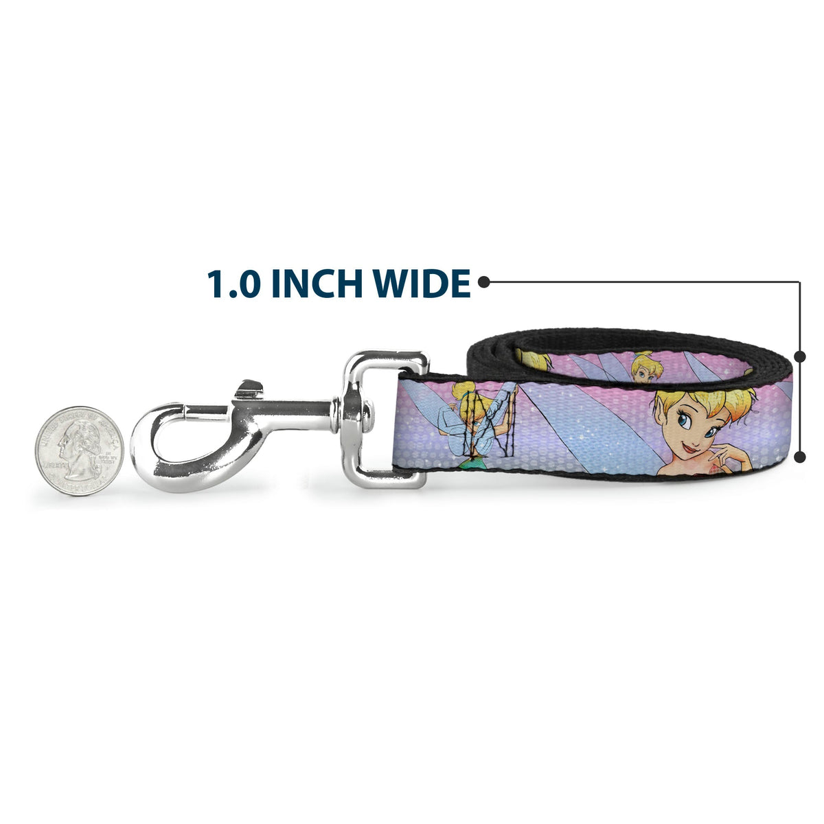 Dog Leash - Tinker Bell Poses/Flowers/Stars/Skull Purple 