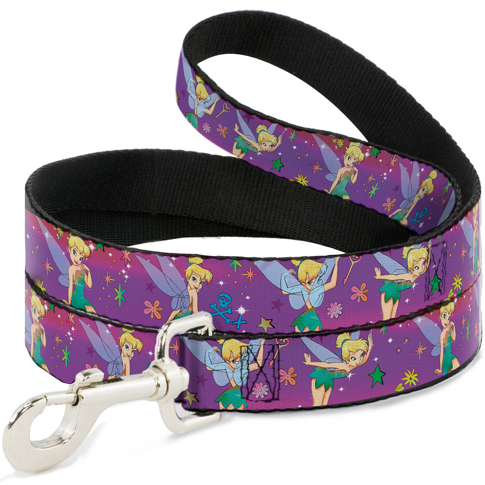 Dog Leash - Tinker Bell Poses/Flowers/Stars/Skull Purple 