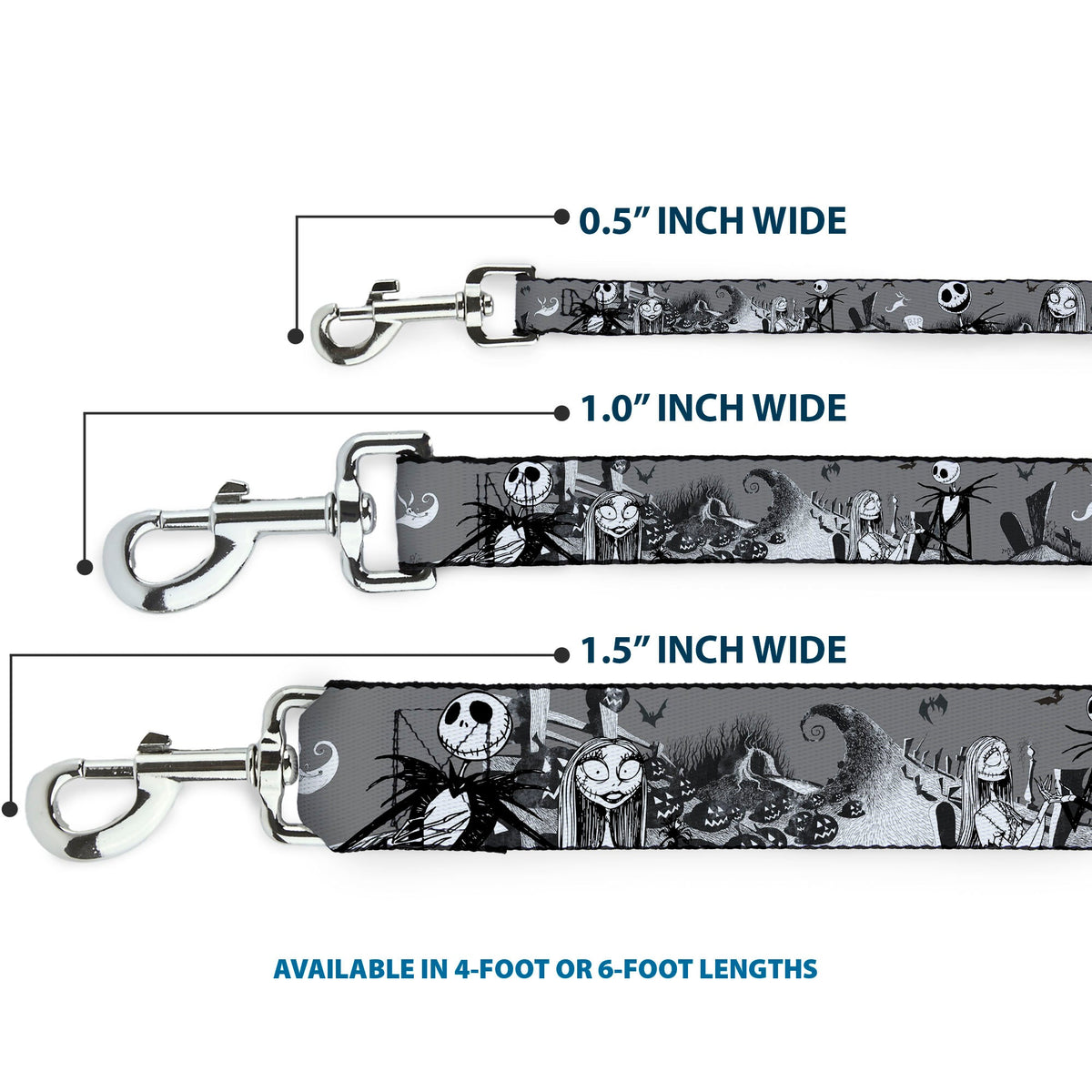 Dog Leash - NBC Jack & Sally Cemetery Scene Gray/Black/White 