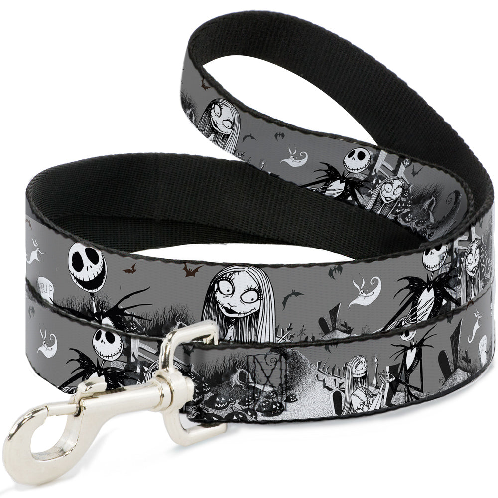 Dog Leash - NBC Jack & Sally Cemetery Scene Gray/Black/White 