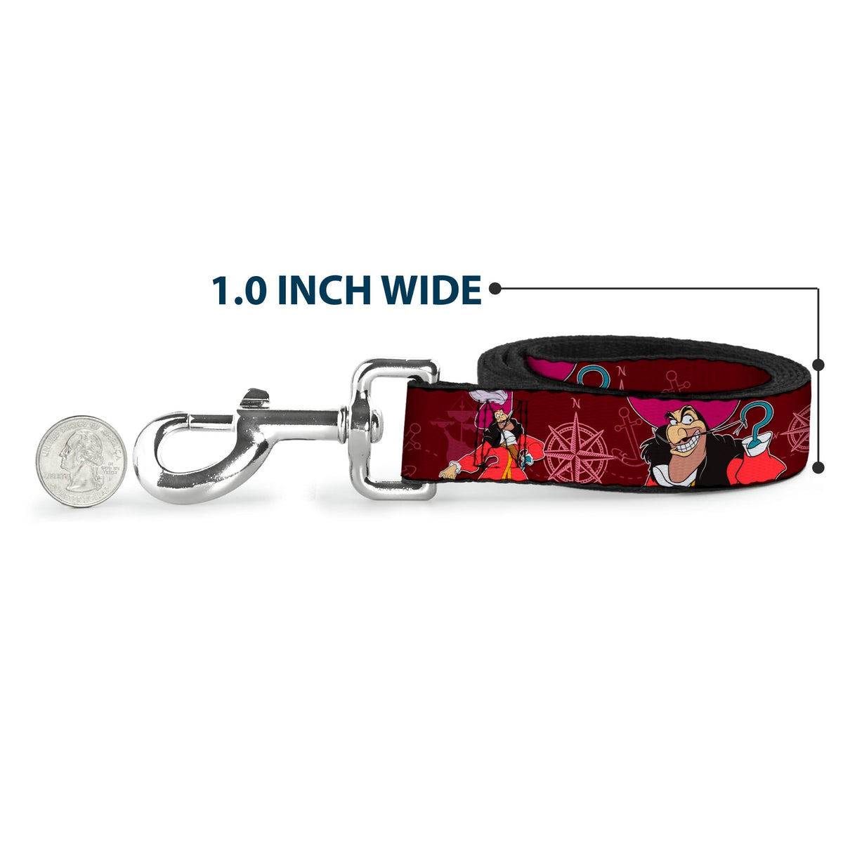 Dog Leash - Captain Hook Poses/Nautical Elements Burgundy 