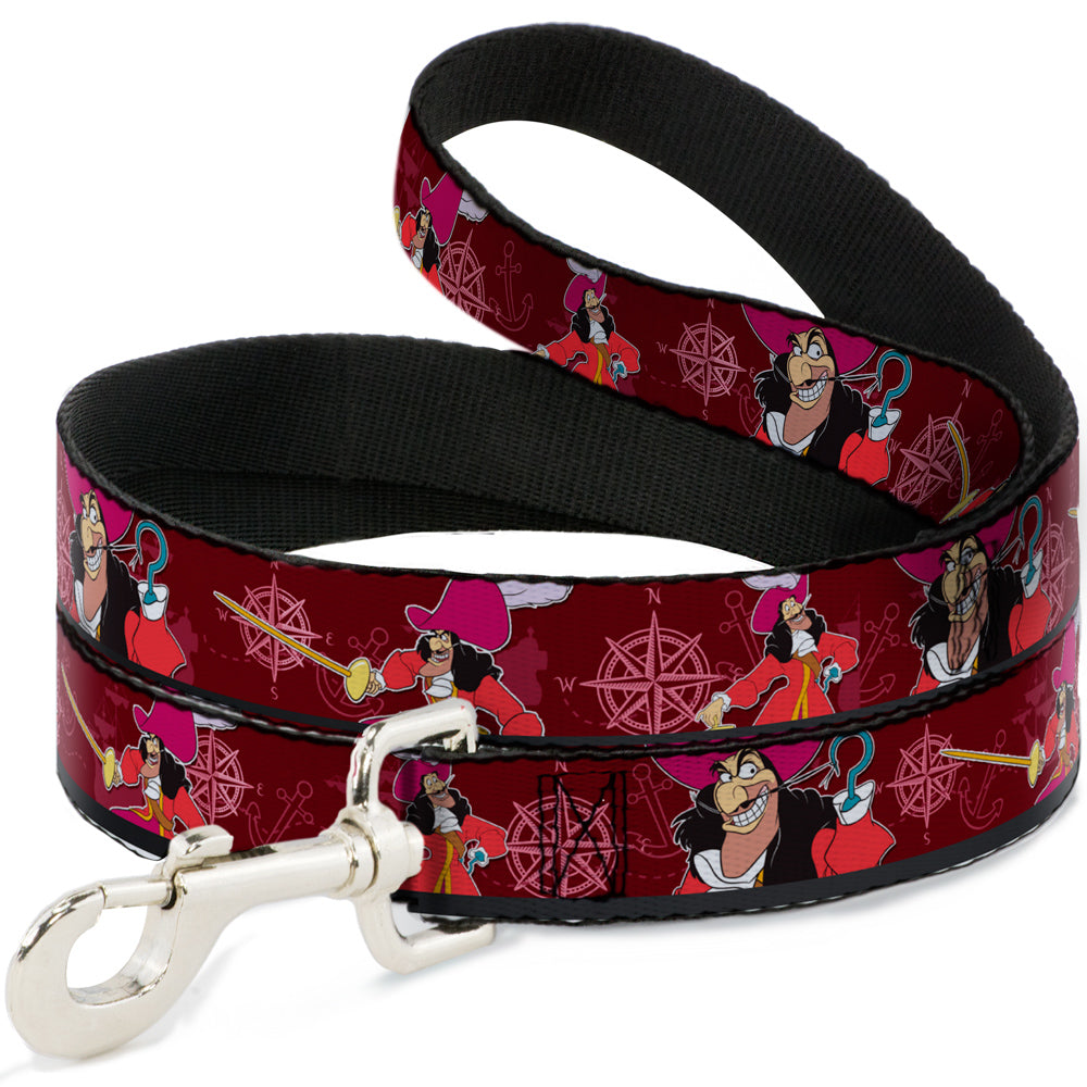 Dog Leash - Captain Hook Poses/Nautical Elements Burgundy 