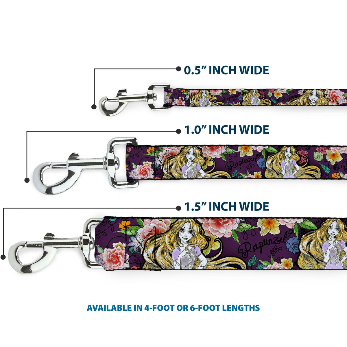 Dog Leash - Rapunzel Poses/Floral Collage Sketch Purple 
