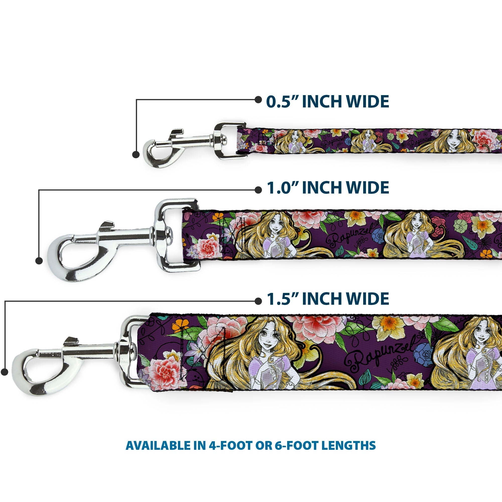 Dog Leash - Rapunzel Poses/Floral Collage Sketch Purple 