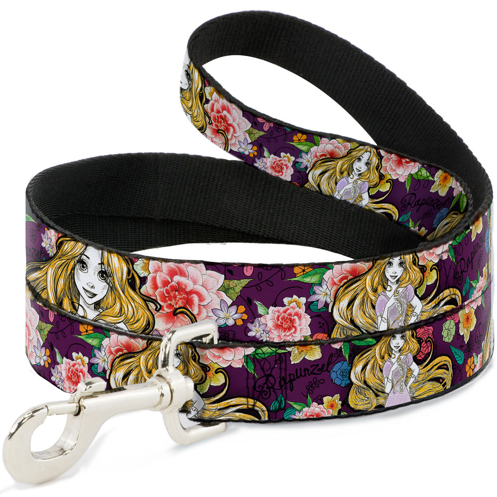 Dog Leash - Rapunzel Poses/Floral Collage Sketch Purple 