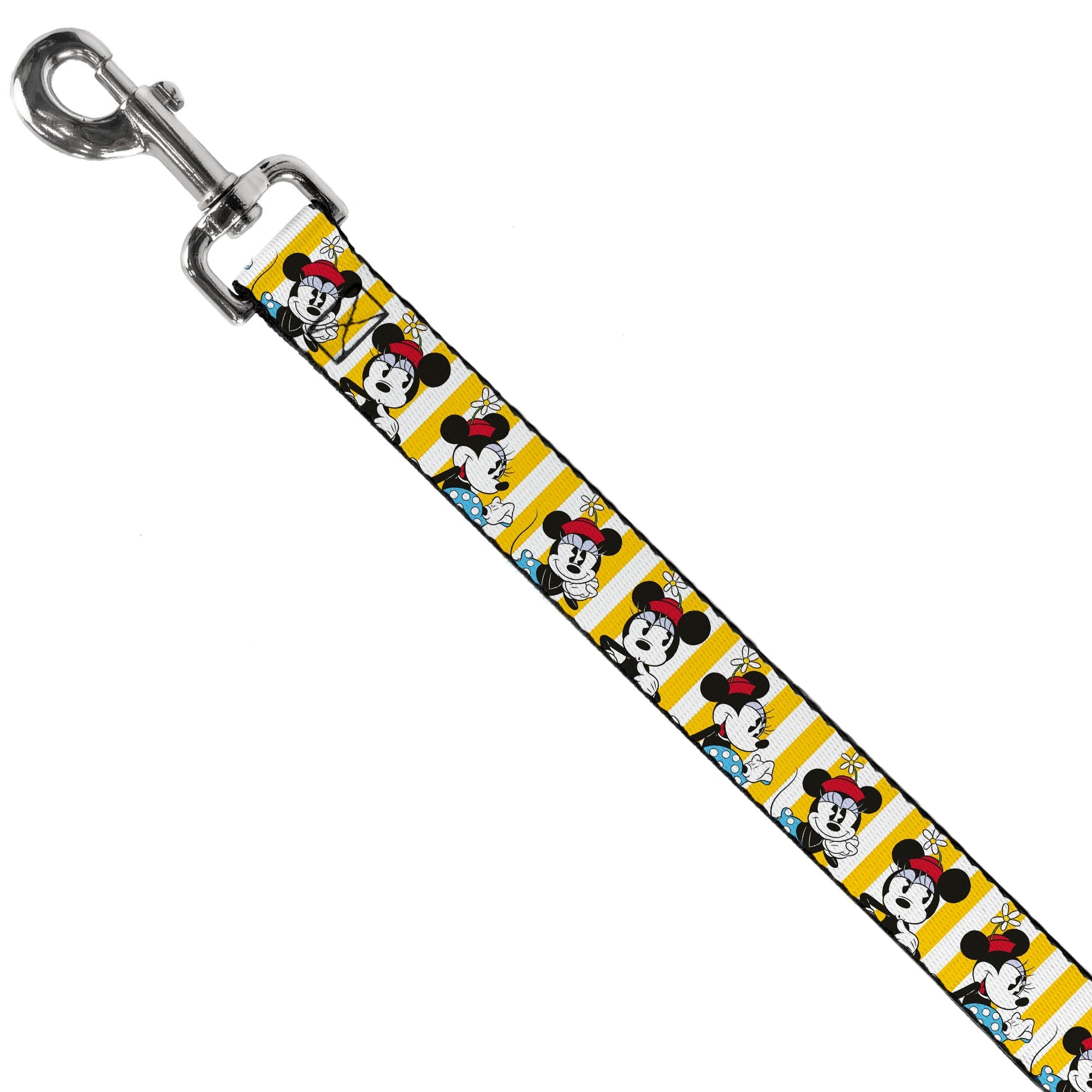 Dog Leash - Minnie Mouse w/Hat Poses Stripe Yellow/White 