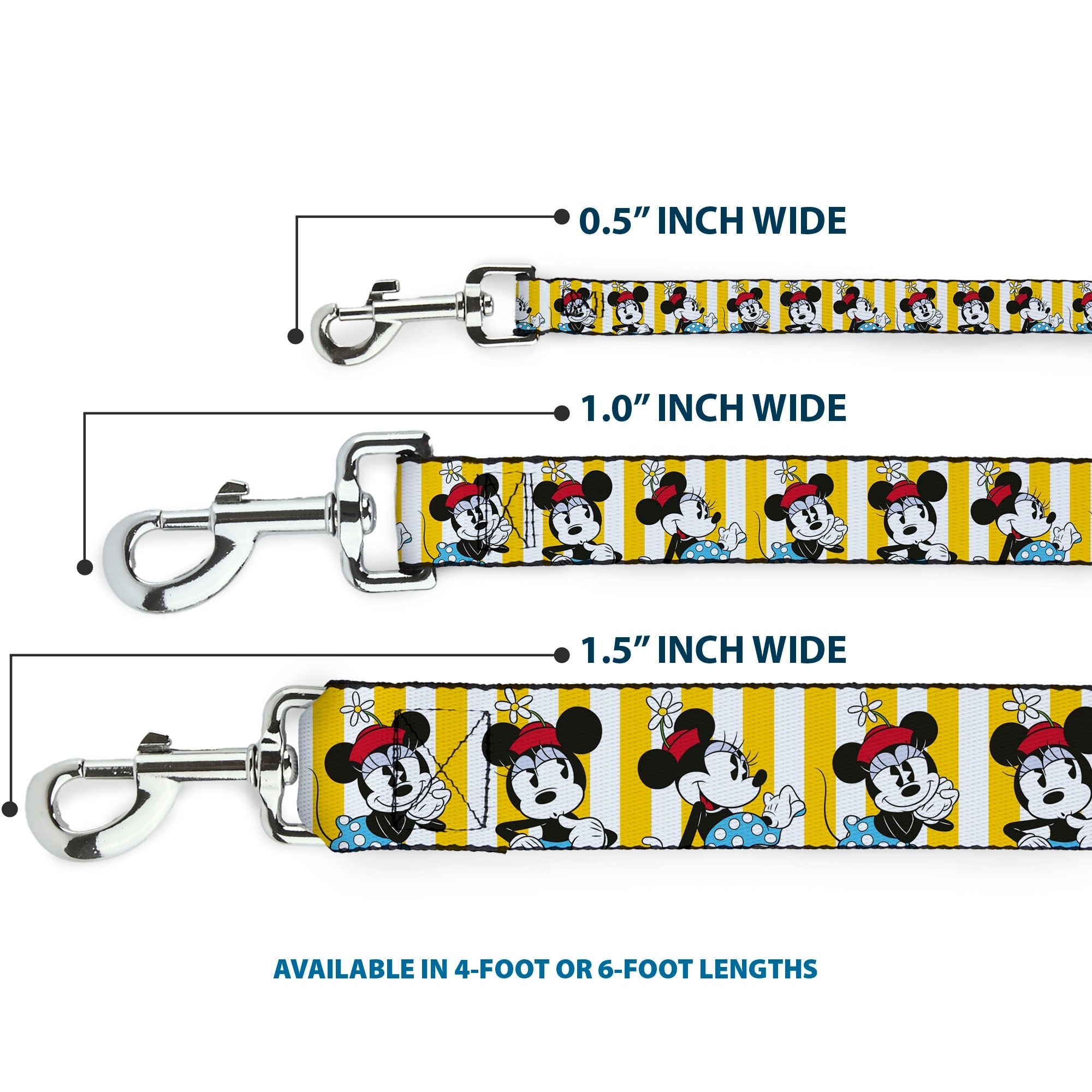 Dog Leash - Minnie Mouse w/Hat Poses Stripe Yellow/White 