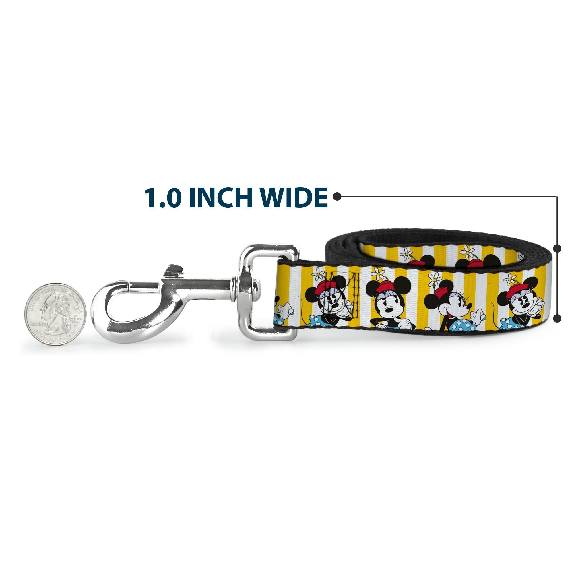 Dog Leash - Minnie Mouse w/Hat Poses Stripe Yellow/White 
