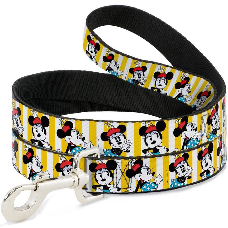 Dog Leash - Minnie Mouse w/Hat Poses Stripe Yellow/White 