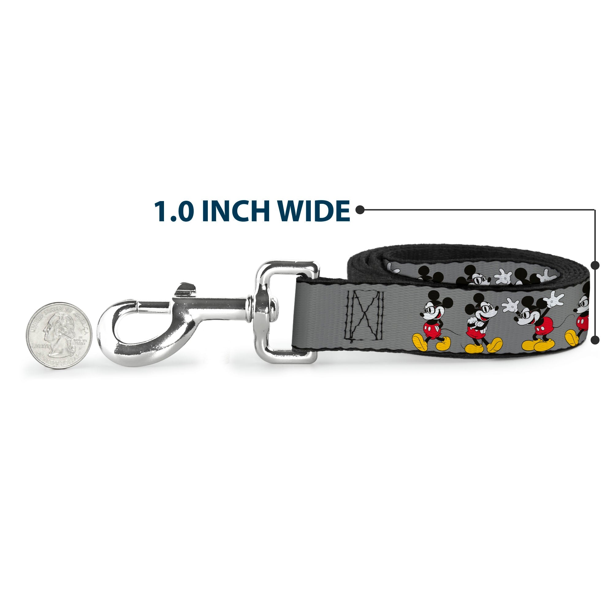 Dog Leash - Mickey Mouse w/Glasses Poses Gray