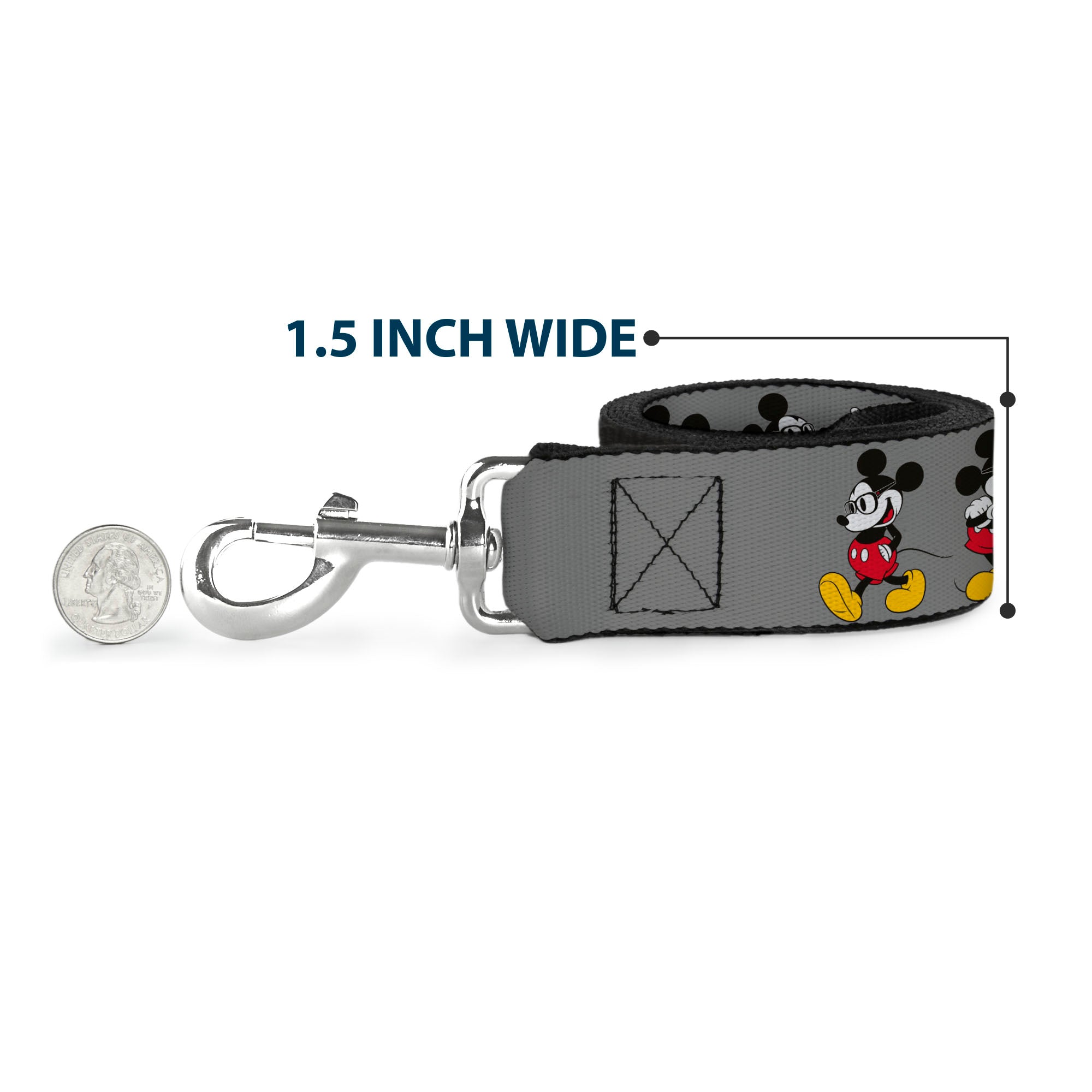 Dog Leash - Mickey Mouse w/Glasses Poses Gray 