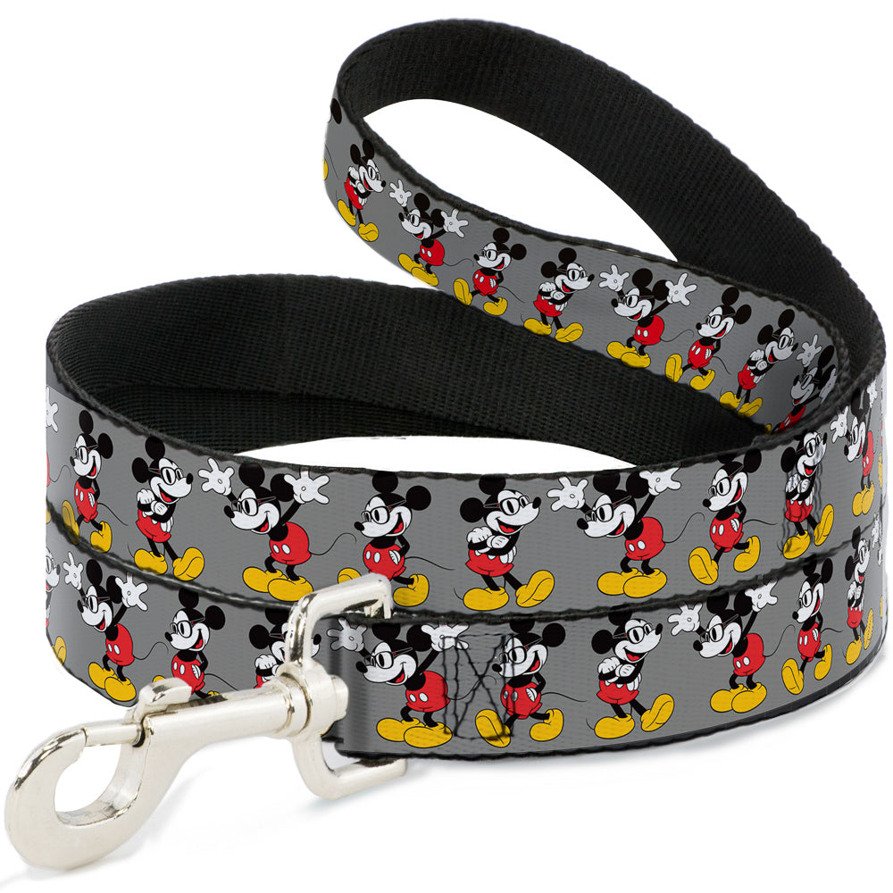 Dog Leash - Mickey Mouse w/Glasses Poses Gray 