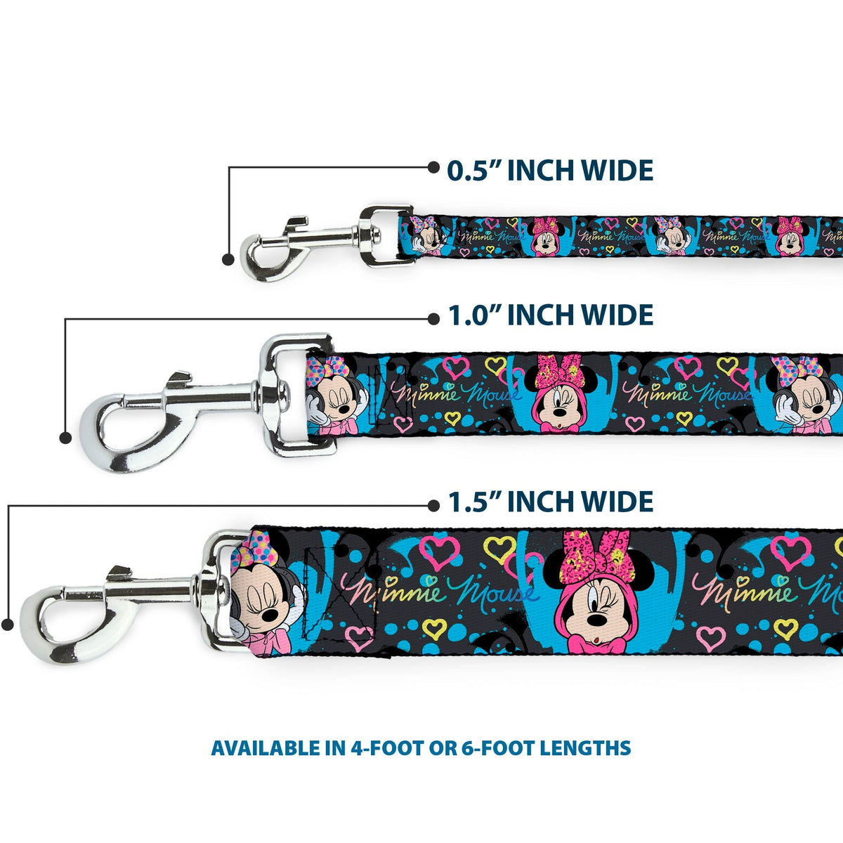Dog Leash - Minnie Mouse Hoody & Headphone Poses Gray/Multi Color 