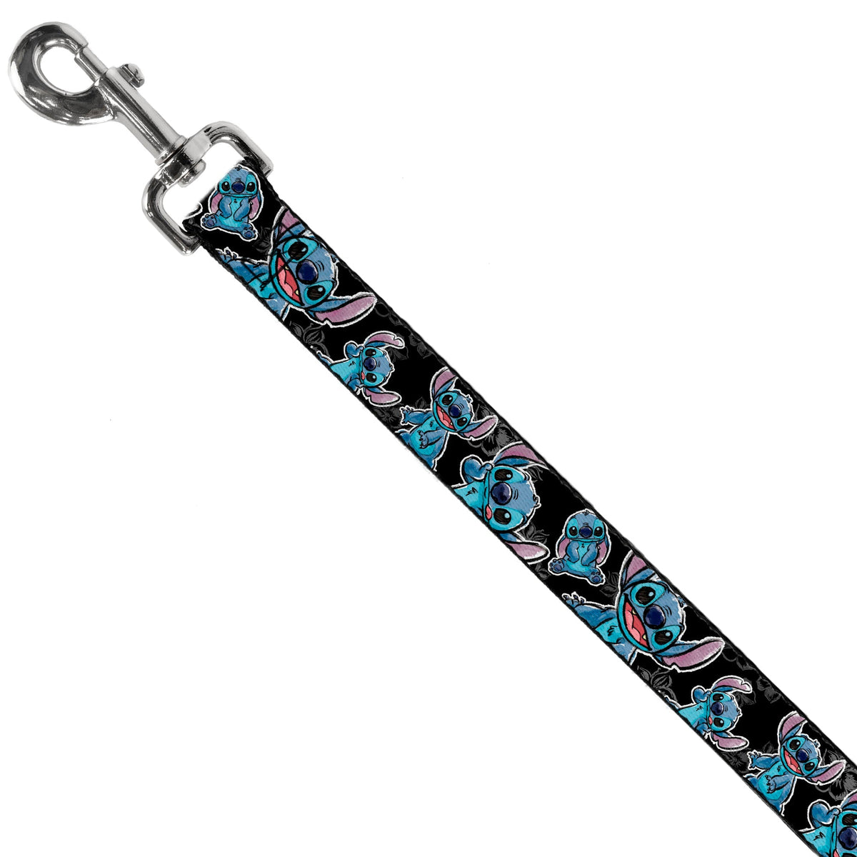 Dog Leash - Stitch Poses/Hibiscus Sketch Black/Gray/Blue 
