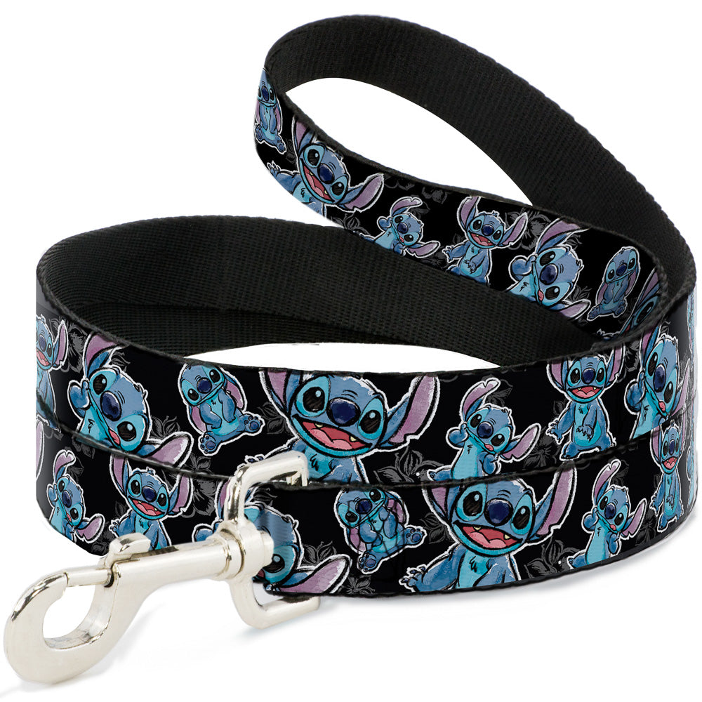Dog Leash - Stitch Poses/Hibiscus Sketch Black/Gray/Blue 
