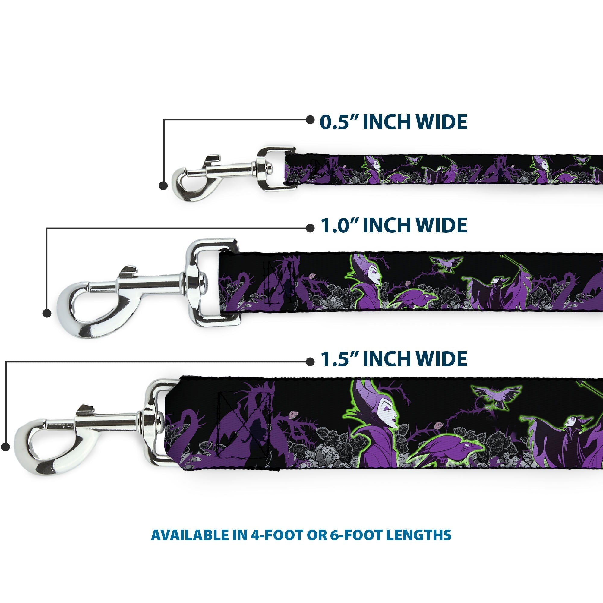 Dog Leash - Maleficent & Diablo Black Roses/Purples 
