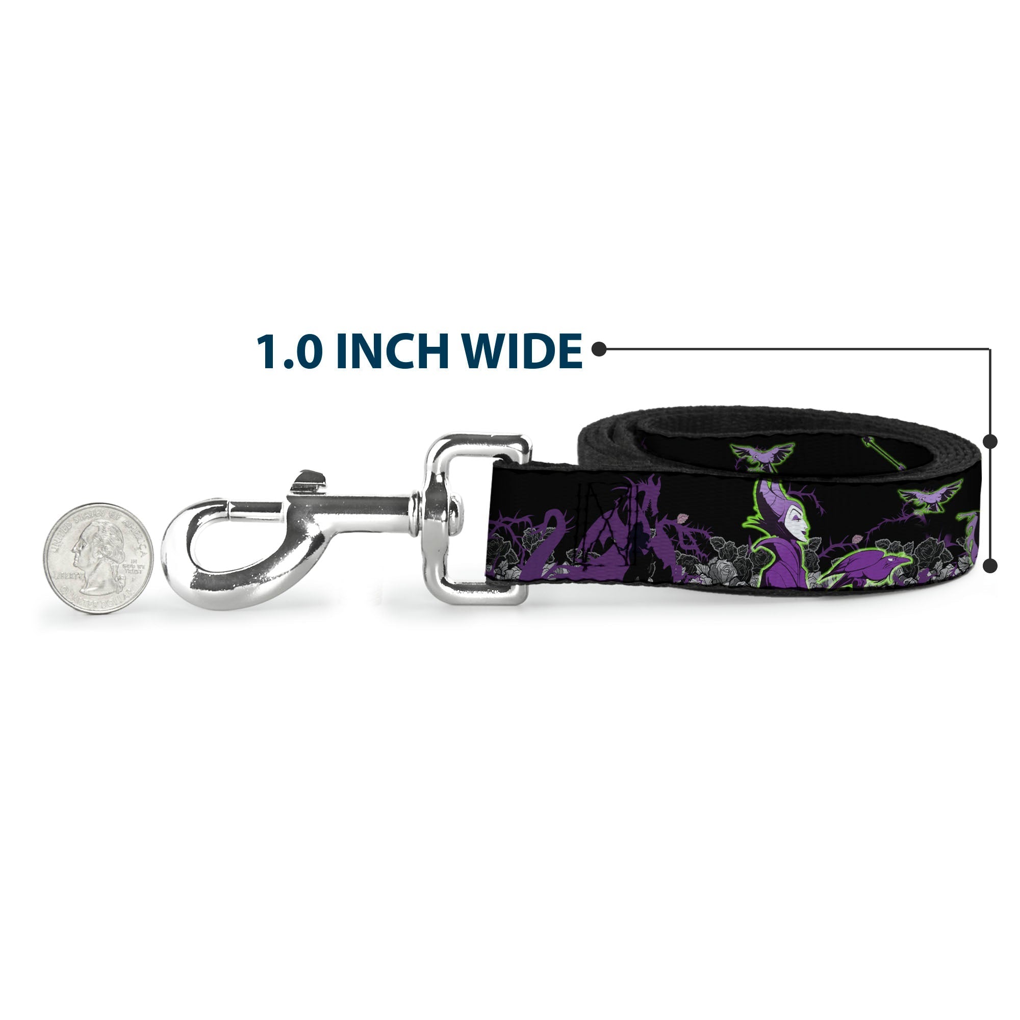 Dog Leash - Maleficent & Diablo Black Roses/Purples 