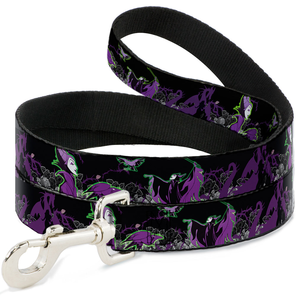 Dog Leash - Maleficent & Diablo Black Roses/Purples 