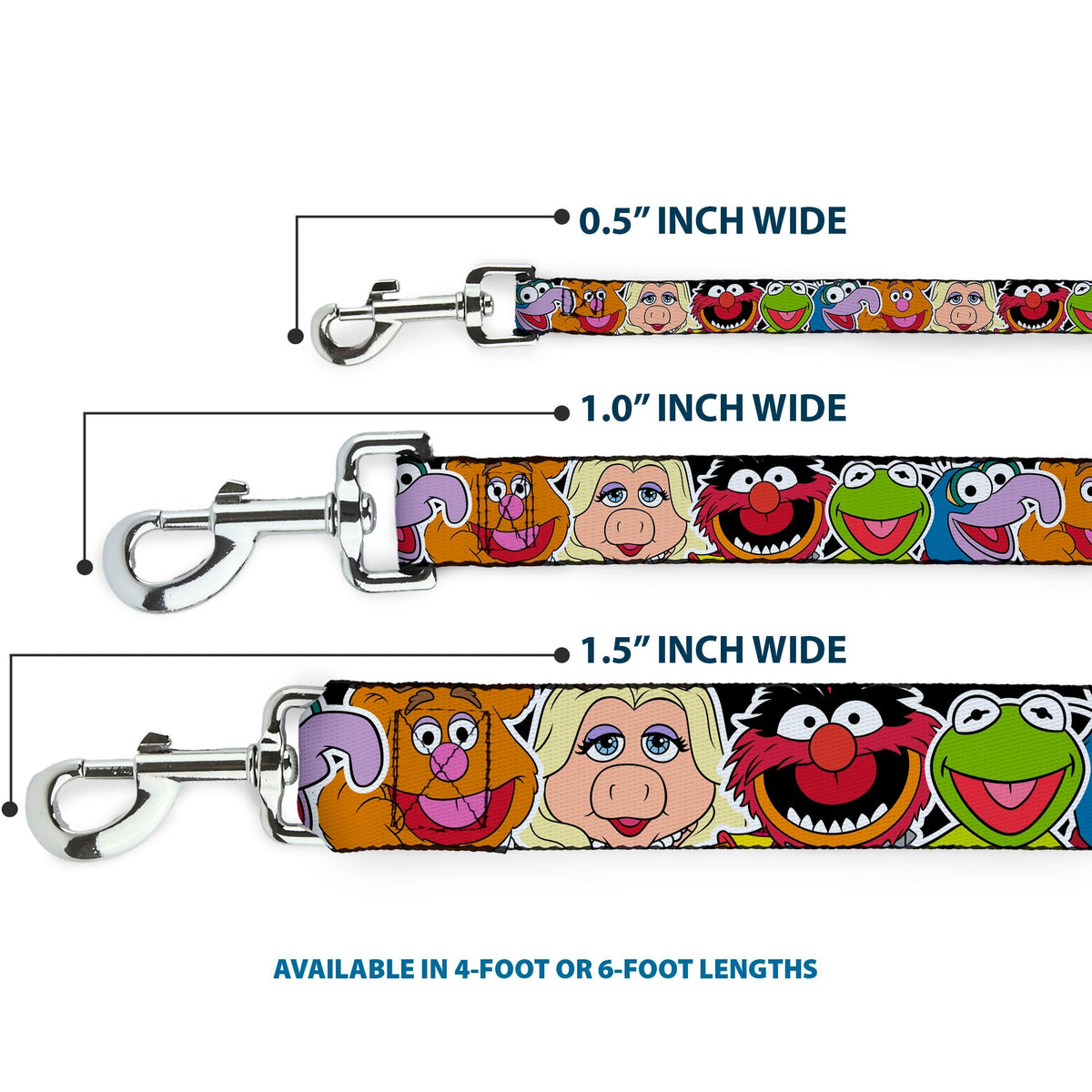 Dog Leash - Muppets Faces CLOSE-UP Black 