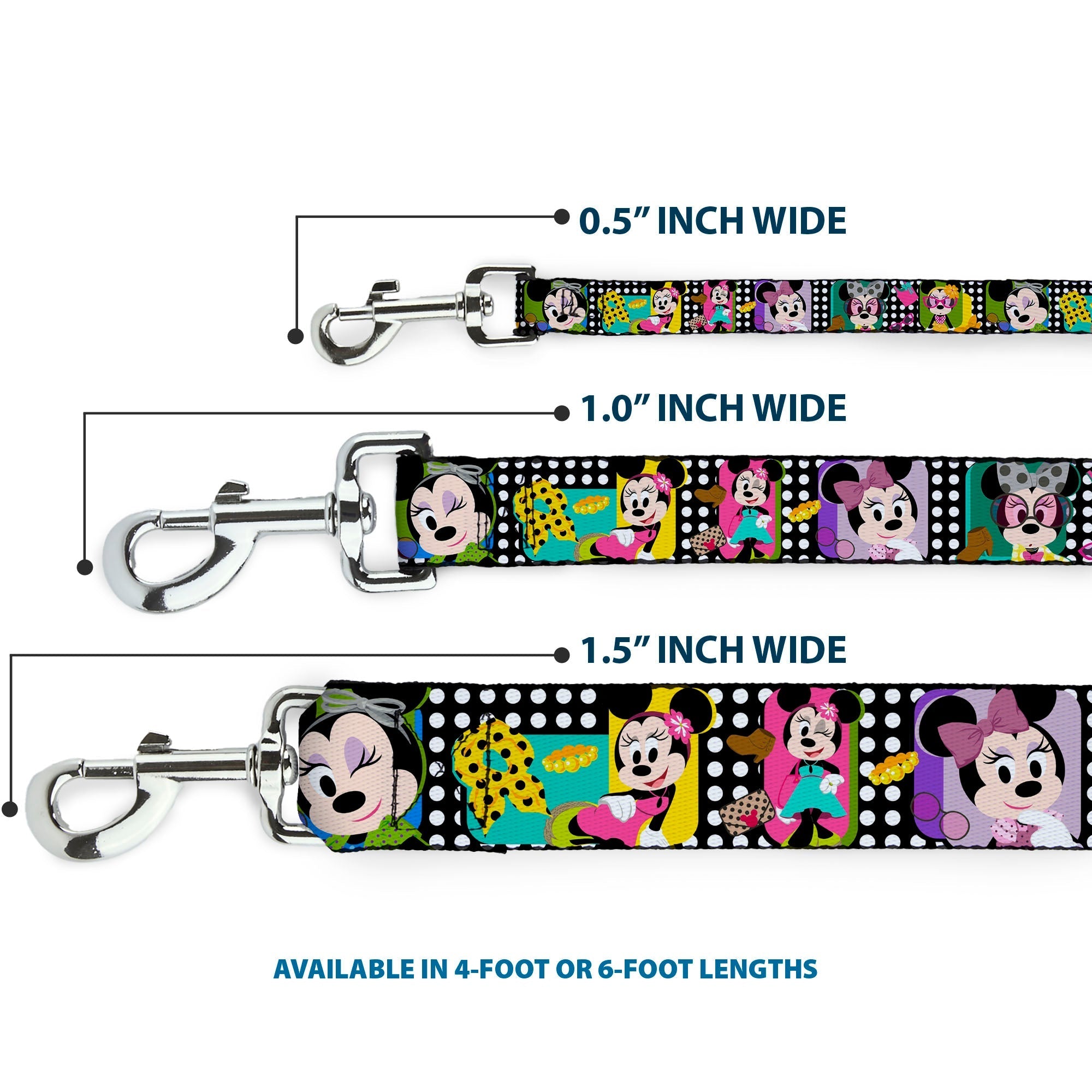Dog Leash - Mini Minnie Fashion Poses/Polka Dot Black/White/Multi Color 