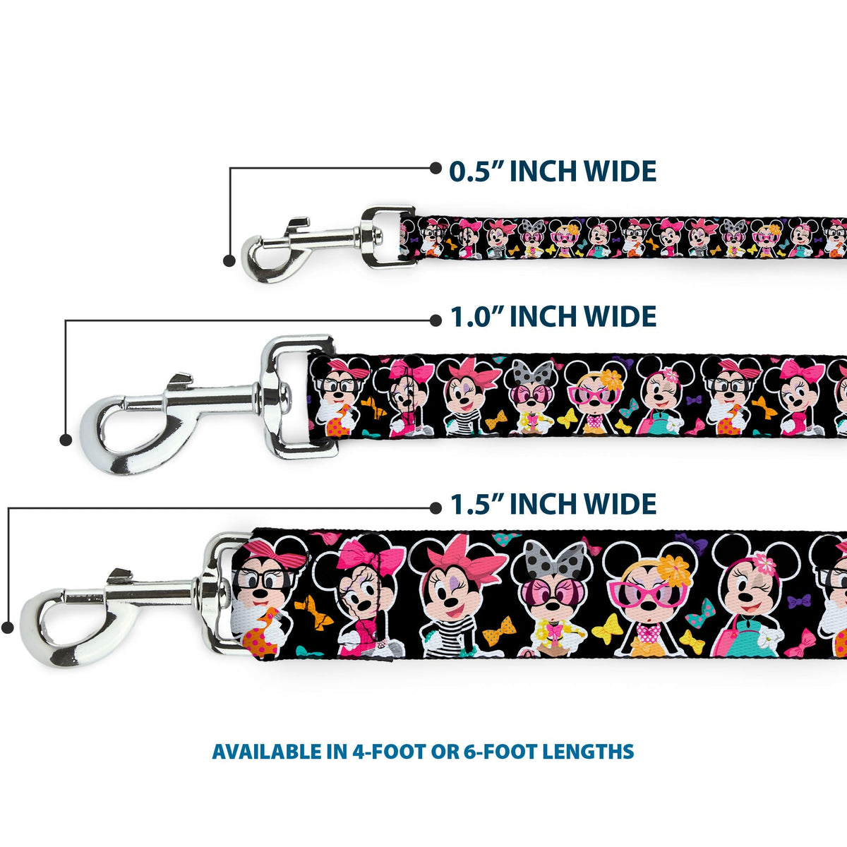 Dog Leash - Mini Minnie Expressions/Bows Black/Multi Color 