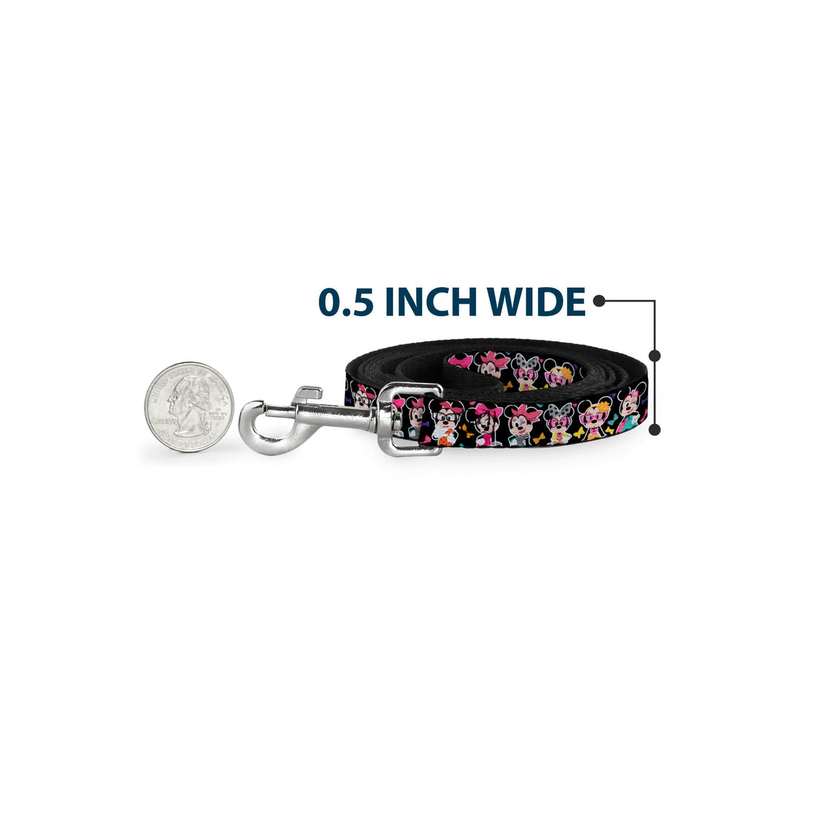 Dog Leash - Mini Minnie Expressions/Bows Black/Multi Color 