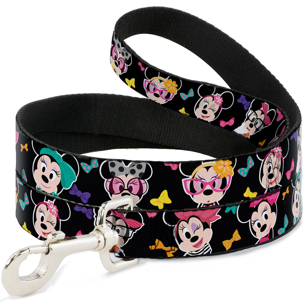 Dog Leash - Mini Minnie Expressions/Bows Black/Multi Color 