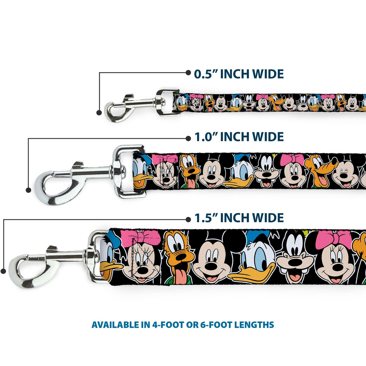 Dog Leash - Classic Disney Character Faces Black 