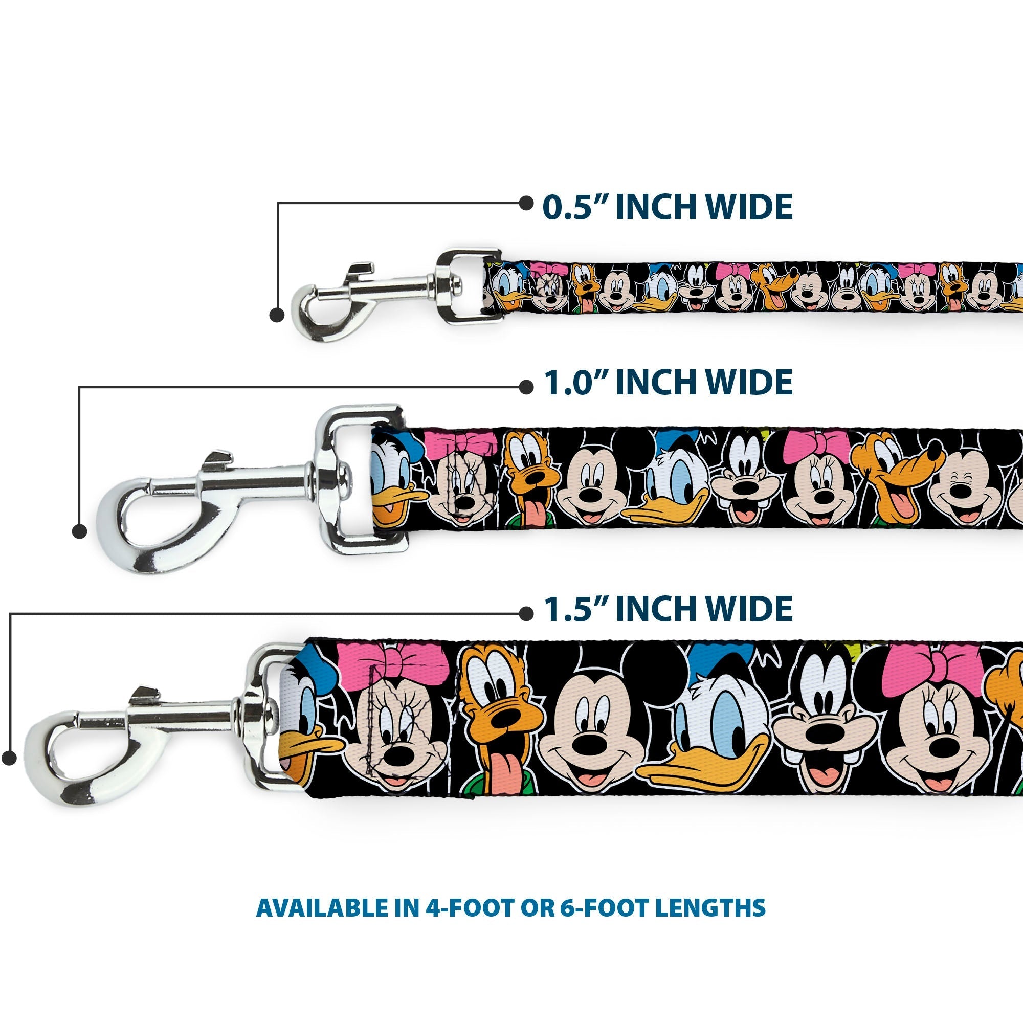 Dog Leash - Classic Disney Character Faces Black 