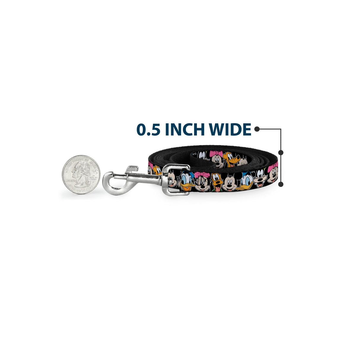Dog Leash - Classic Disney Character Faces Black 