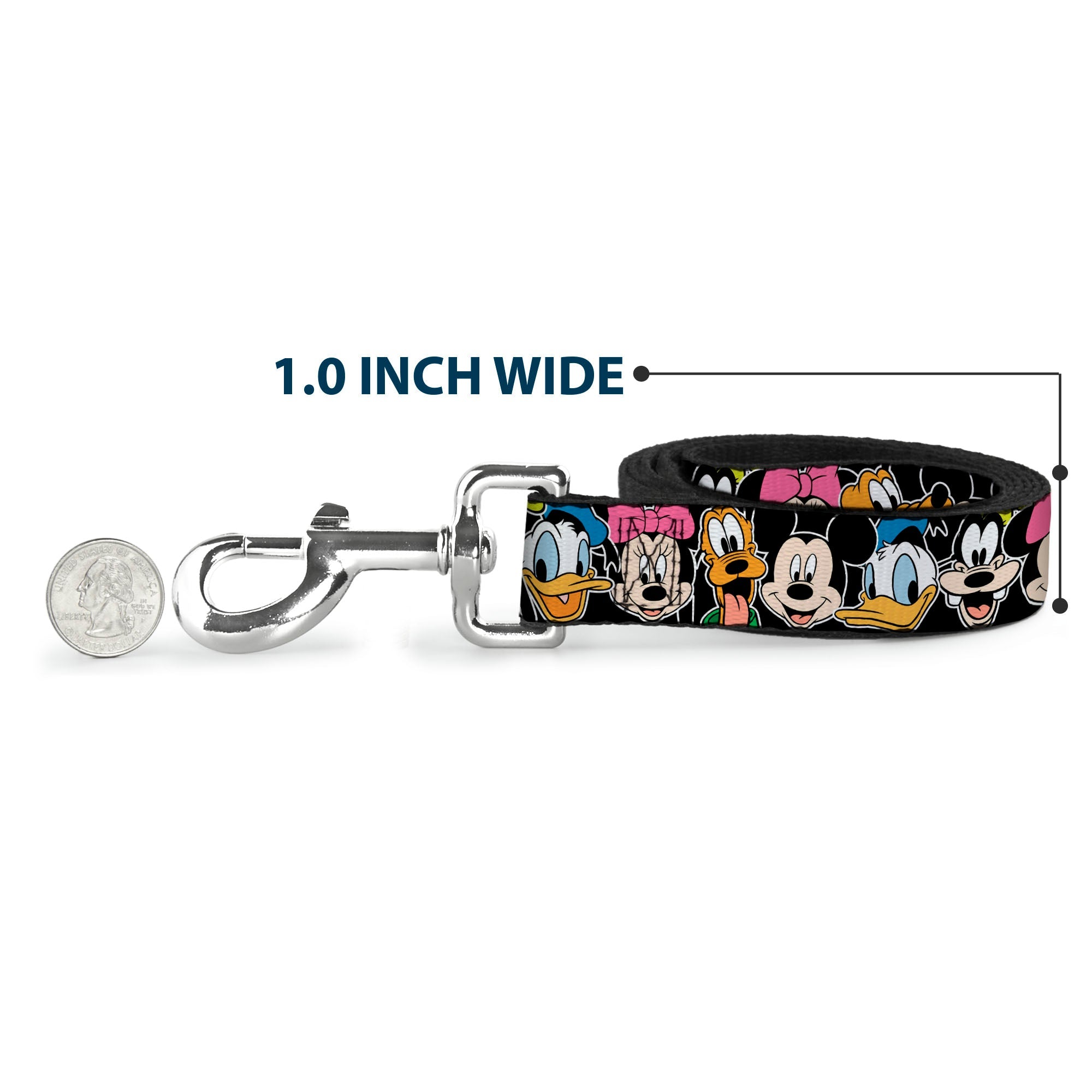 Dog Leash - Classic Disney Character Faces Black 