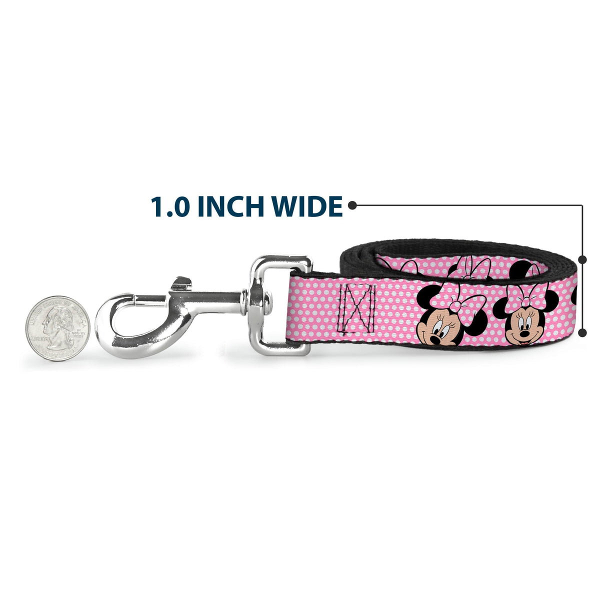 Dog Leash - Minnie Mouse Expressions Polka Dot Pink/White 