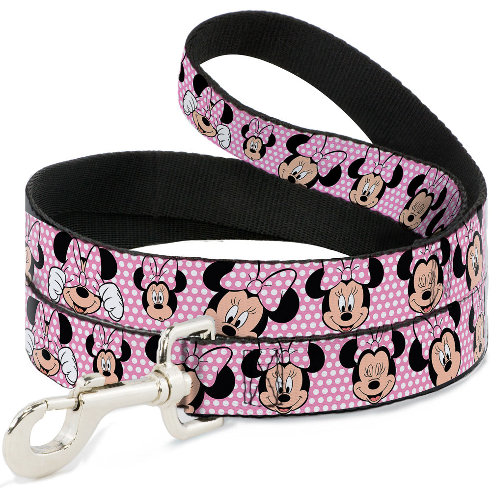 Dog Leash - Minnie Mouse Expressions Polka Dot Pink/White 