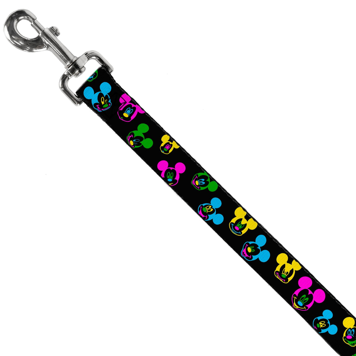 Dog Leash - Mickey Mouse Expressions Scattered Black/Multi Neon 